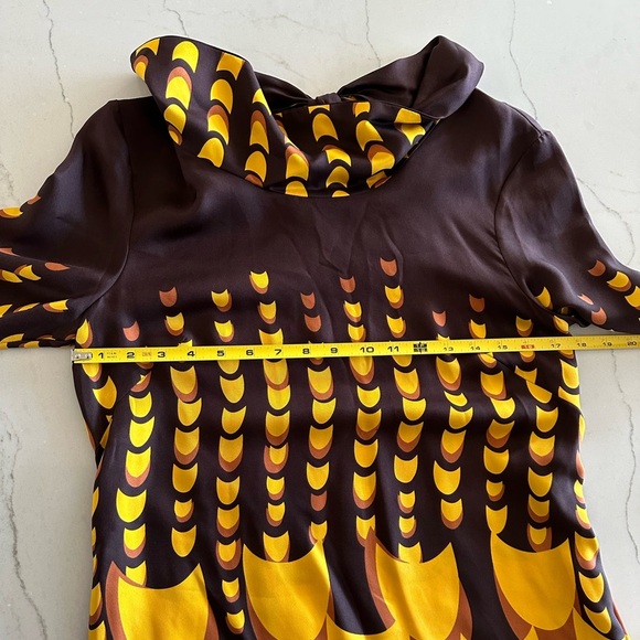 J. Crew Collection 100% Silk Dress Mod MCM Art Deco Geographic Brown/Gold W's 6 - Picture 6 of 11